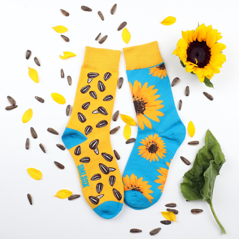 Носки хлопковые для мужчин и женщин, оригинальные цветные носки с цветами, фруктами, конфетами, повседневные подарки для друзей, 1 пара