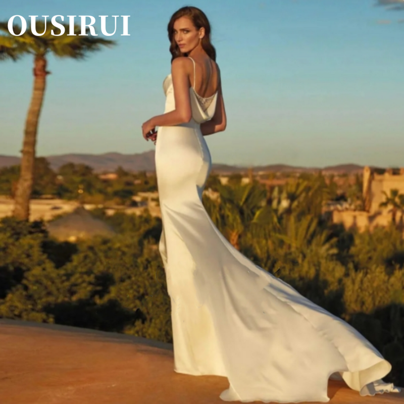 Свадебное платье OUSIRUI с открытой спиной и шлейфом, свадебное платье до пола, с квадратным вырезом, без рукавов, искусственная кожа, индивидуальный пошив