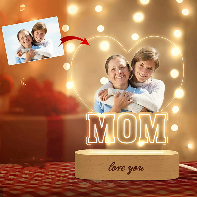 Luz Nocturna personalizada para papá y mamá, lámpara con foto 3D personalizada, texto grabado, regalos personalizados para decoración de habitación de amigo y familia