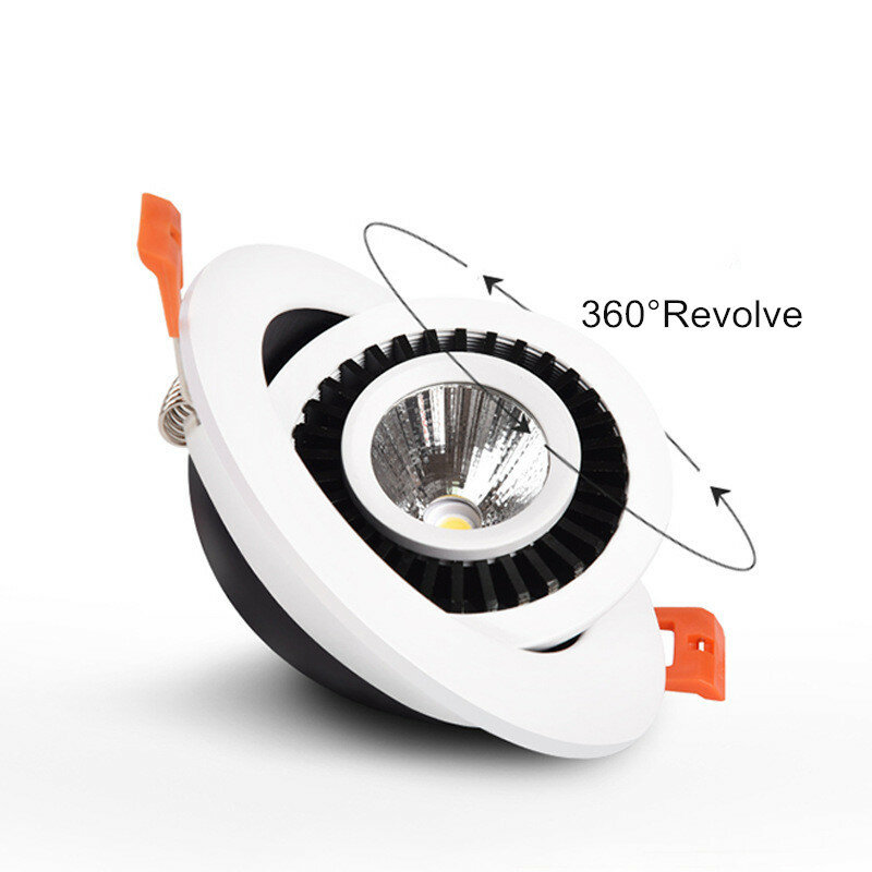 Spot Lumineux LED Circulaire Encastrable avec Technologie COB, Éclairage d'Nik, Forme Ronde, Angle Réglable à 360 Degrés, Disponible en Noir et Blanc
