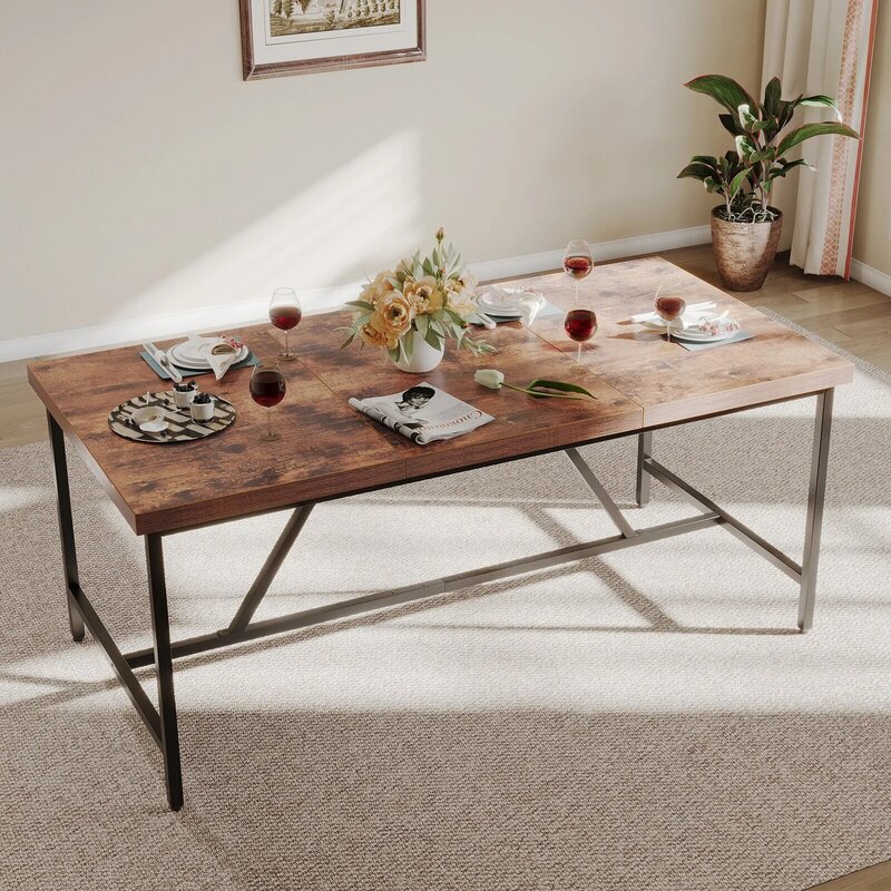 Table de cuisine rectangulaire en bois pour 6 personnes, table à manger, meubles de maison, 71 po