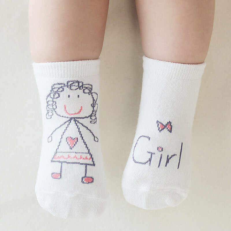 Q0KB ถุงเท้าเด็กน่ารักเด็กผู้หญิงการ์ตูนถุงเท้าผ้าฝ้ายลื่นถุงเท้าเด็กวัยหัดเดินทารก 0-4Y