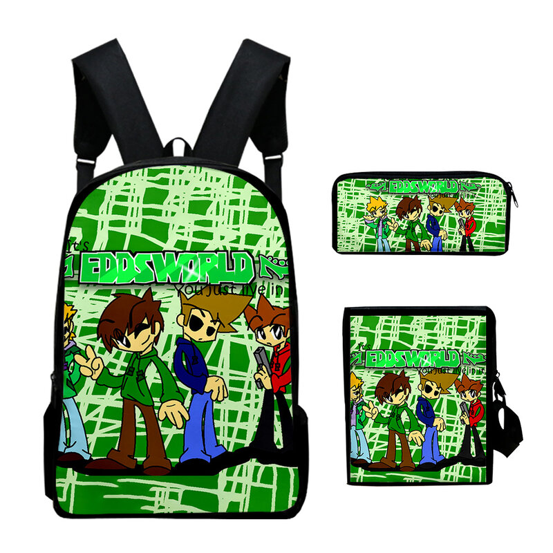 Classic Fashion Funny eddsworld 3D Print 3pcs/Set pupil School Bags Laptop Daypack Backpack Inclined shoulder bag Pencil Case
