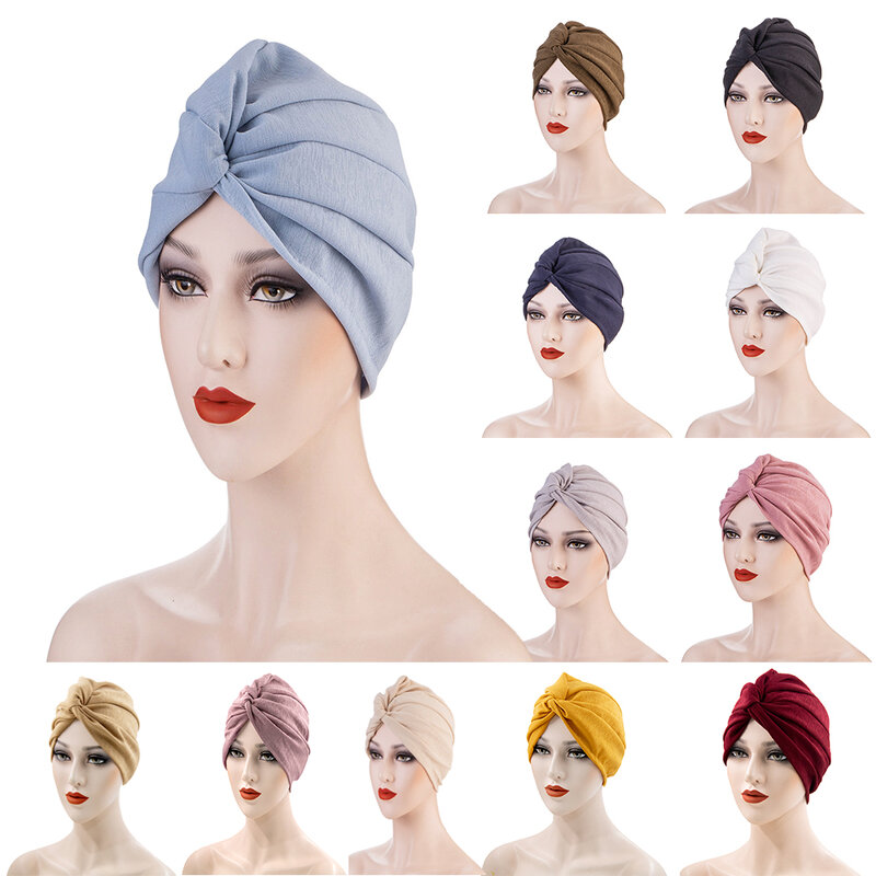 Round  Top  Knotted India Hat Stretch Cotton Forehead Cross Wrap Head Cap Sun Protection  Breathable  Warm  Windproof Turban Hat