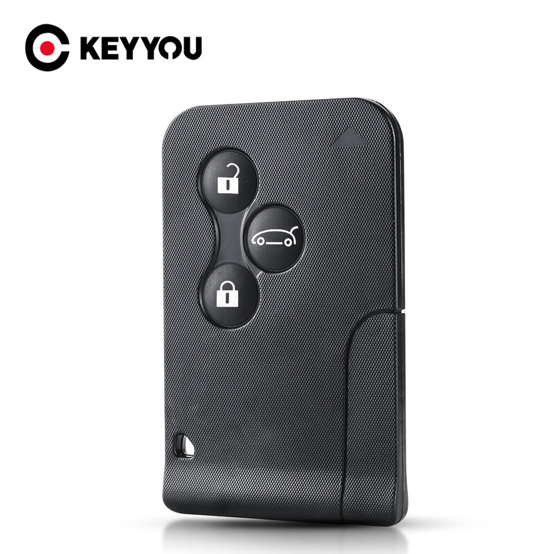 KEYYOU 3 Button Smart Card For Renault Clio Logan Megane 2 3 Koleos Scenic Card Case Black Car Key Fob Shell With Small Key