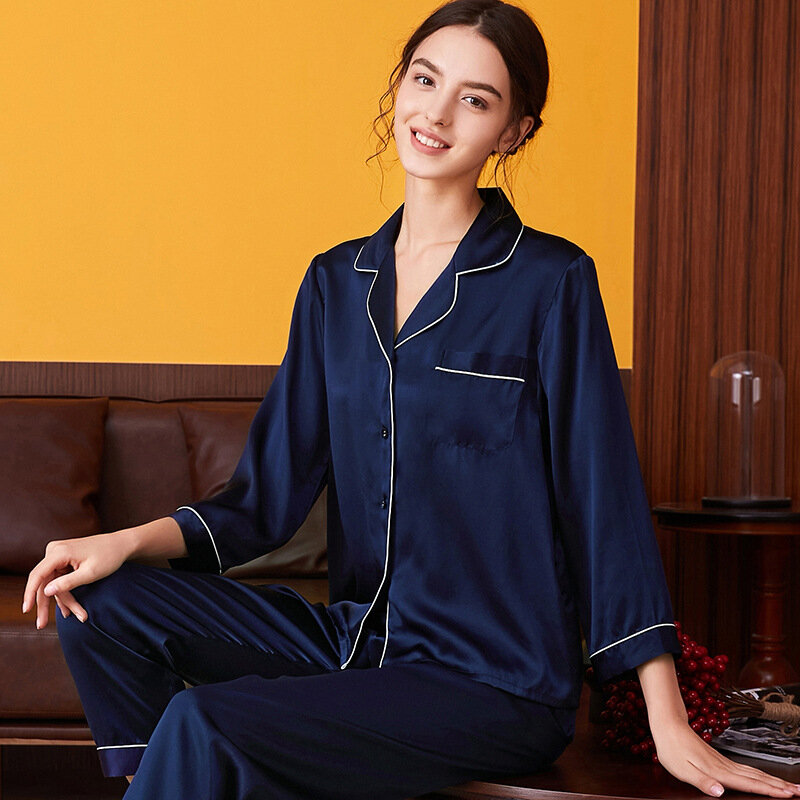 100% Zijden Pyjama Voor Vrouwen Zomer En Herfst Lange Mouwen Moerbei Home Service Zijde Vrouwen Pyjama Set pijama Feminino