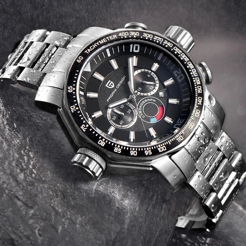 PAGANI-reloj analógico de acero inoxidable para hombre, accesorio de pulsera de cuarzo resistente al agua con cronógrafo, complemento deportivo masculino de marca de lujo con diseño geneva