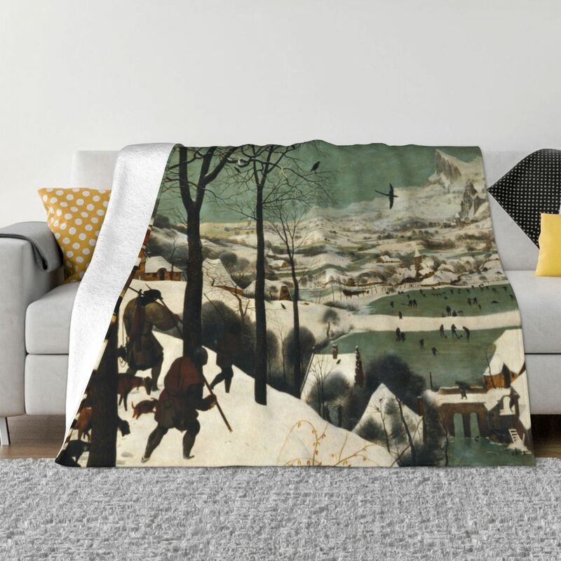 Os caçadores na neve lançam cobertor para sofá, jogue recheio, cobertores finos decorativos, joseph Bruegel, o velho