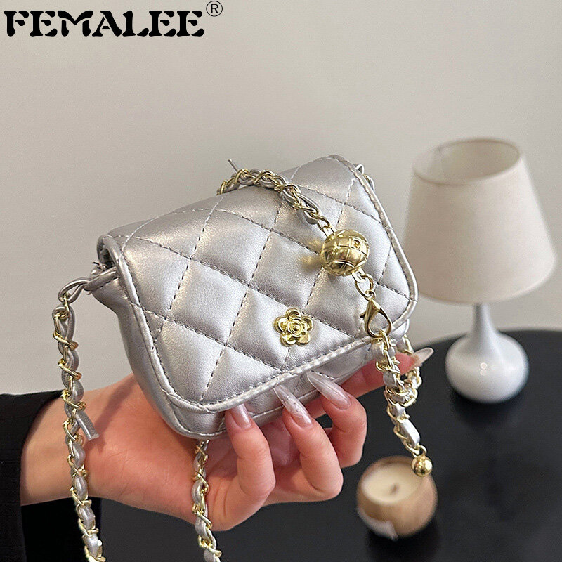 FEMALEE-Mini sac à bandoulière matelassé camélia, petit sac à main en latex PU diamant, rouge à lèvres, sacs à main HTML, nouvelle mode, 2024