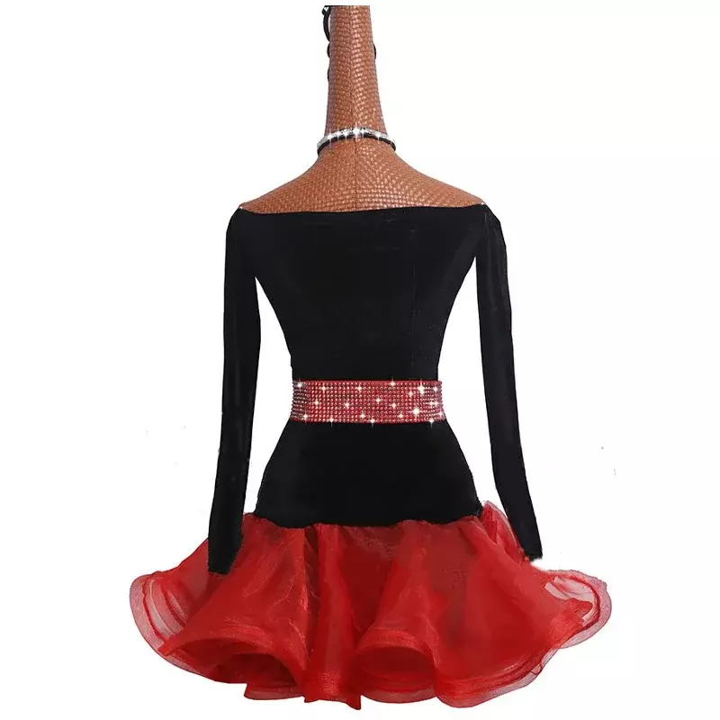 Letnia seksowna sukienka do tańca latynoskiego damska elastyczny aksamit dla dorosłych Samba kostium damski cekiny konkurs wydajność ubrań sukienki