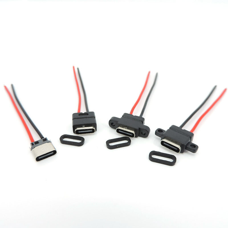 1 Buah soket USB tipe-c 3.1 2 Pin plug USB C Female, konektor kabel pengisi daya Las 180 ° 90 ° untuk reparasi DIY