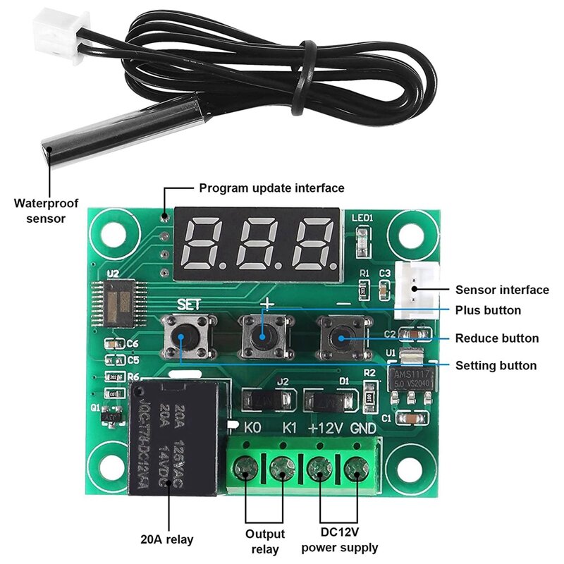 Placa controladora de temperatura Digital, interruptor electrónico de módulo de Control de temperatura, W1209 DC 12V, 50-110 °C, 1 paquete