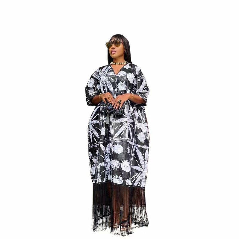 2023 African Dresses for Women Tassels African Fashion Boubou Dashiki Ankara Outfits Evening Gown Abayas Printing  Kaftan Robe