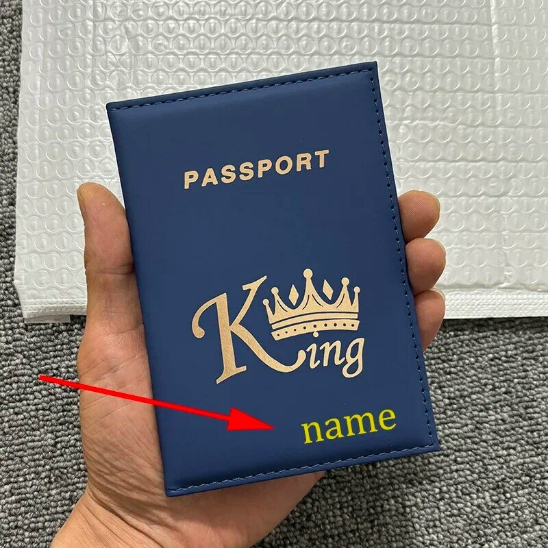 Personalised Name King and Queen Logo Passport Cover Customize Gold Color Name for Couple Customizable Passport Book Holder
