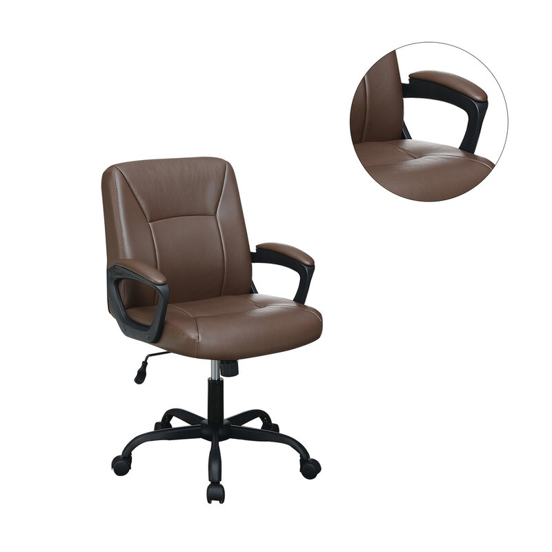 편안한 패드 달린 다크 브라운 사무실 의자, 높이 조절 가능 팔걸이, 세련된 디자인, 편안함과 지지대 극대화