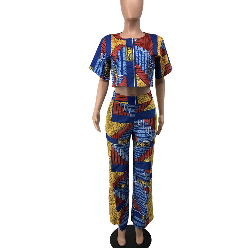 Костюм женский летний из двух предметов, пикантный топ и брюки с принтом Анкары в стиле бохо, Африканский костюм с коротким рукавом и широкими штанинами