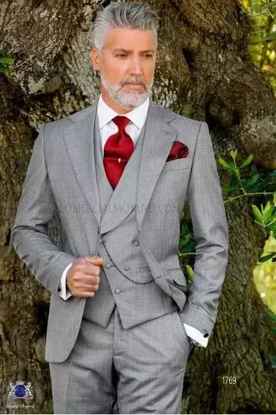 Terno de trespassado italiano masculino, colete slim fit, smoking de baile, conjuntos de blazer gentis personalizados para noivo, cinza elegante, 3 peças