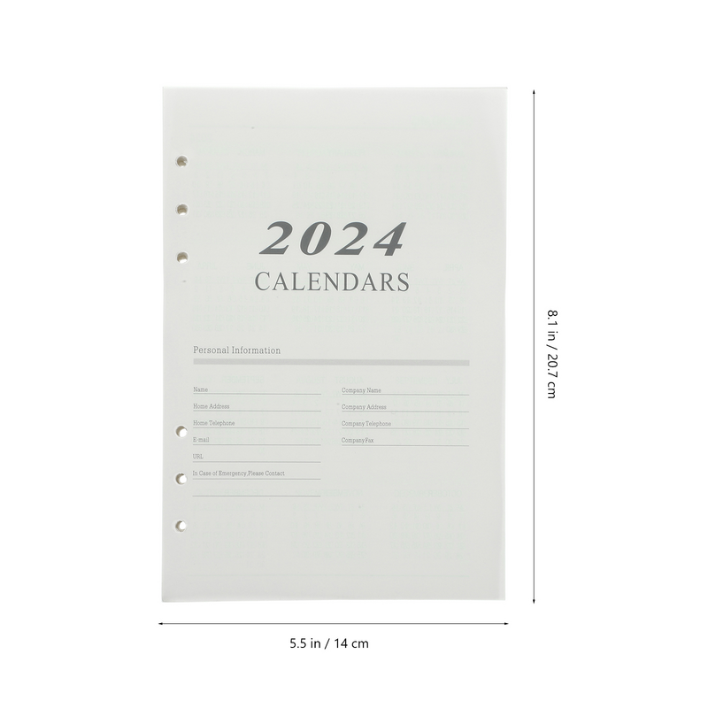 Agenda en inglés para uso diario, planificador práctico, cuaderno A5, página interior, 2024