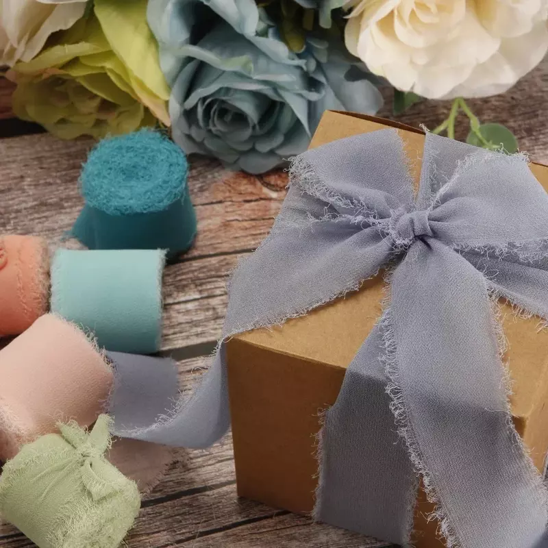 Hand Torn Raw Ribbon para Gift Box, Bouquet Strap, Chiffon Silk Strip, Franja Whisker Strap, 40mm Wide X 5m Long