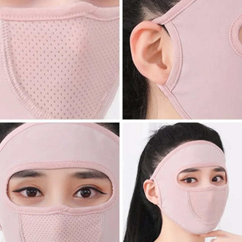 Máscara facial completa para mulheres e meninas, seda gelada, lenço protetor solar, esportes ao ar livre, anti-UV, máscara fina e respirável
