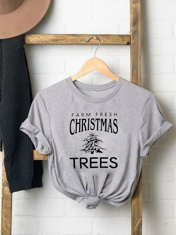 Christmas Print Top Graphic T-shirt Women Holiday Fashion Letter Sweet Trend Cute New Year T Shirt Clothes Ladies Clothing Tee