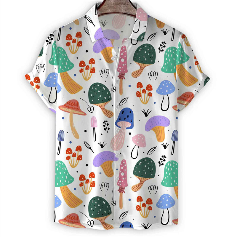 Мужская Летняя гавайская рубашка с 3D-принтом в виде грибов, пляжные Топы большого размера с короткими рукавами, рубашка с лацканами, Алоха