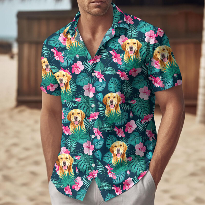 Рубашка Y2k мужская с цветочным принтом, смешная пляжная одежда с лацканами, с 3D-принтом животных, повседневный Топ, одежда для мужчин