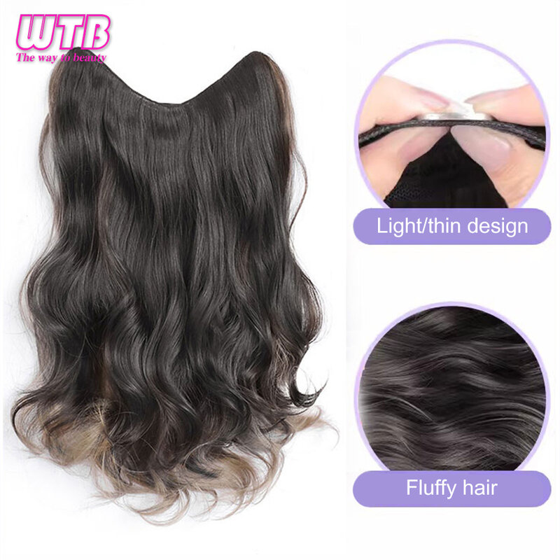WTB-peruca sintética encaracolado longo com destaques, peruca macia onda, pedaço de extensão do cabelo feminino, 1 pc