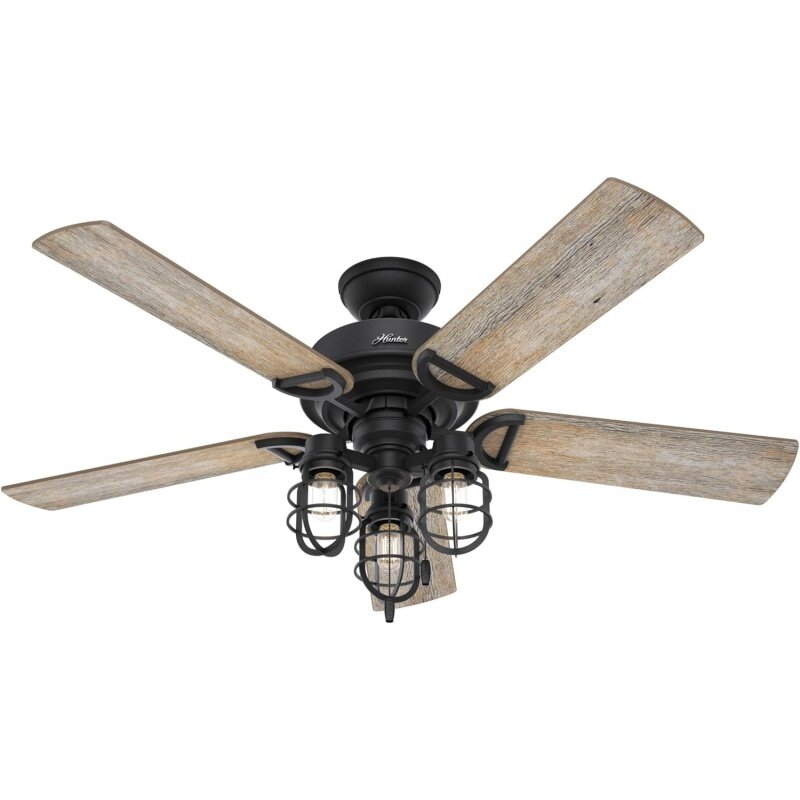 Hunter Fan Company 50409 Hunter Rustic 52 Inch Starklake Indoor or Outdoor Ceiling Fan with 3 LED Edison Bulbs, Pull Chain Contr