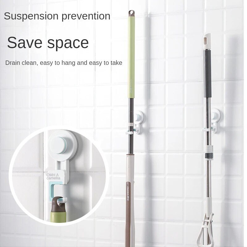Auto-adesivo mop rack para banheiro, gancho mop, clipe forte, novo produto, frete grátis