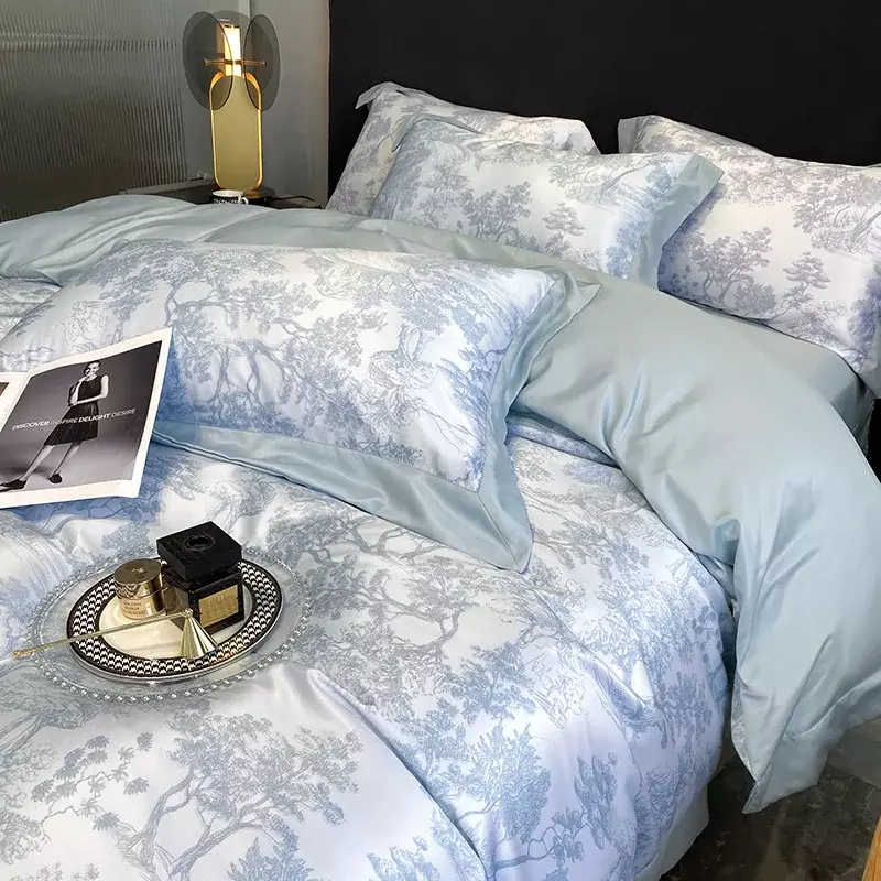 Set biancheria da letto Comfort in seta di ghiaccio, lenzuolo e berretto da letto, estate, 4 pz