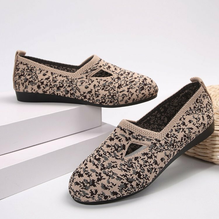 Retro Knitted Ballet Flats Woman Point Toe Mesh Moccasins Ladies Big Size Leopard Loafers Soft Driving Shoes Zapatillas Mujer