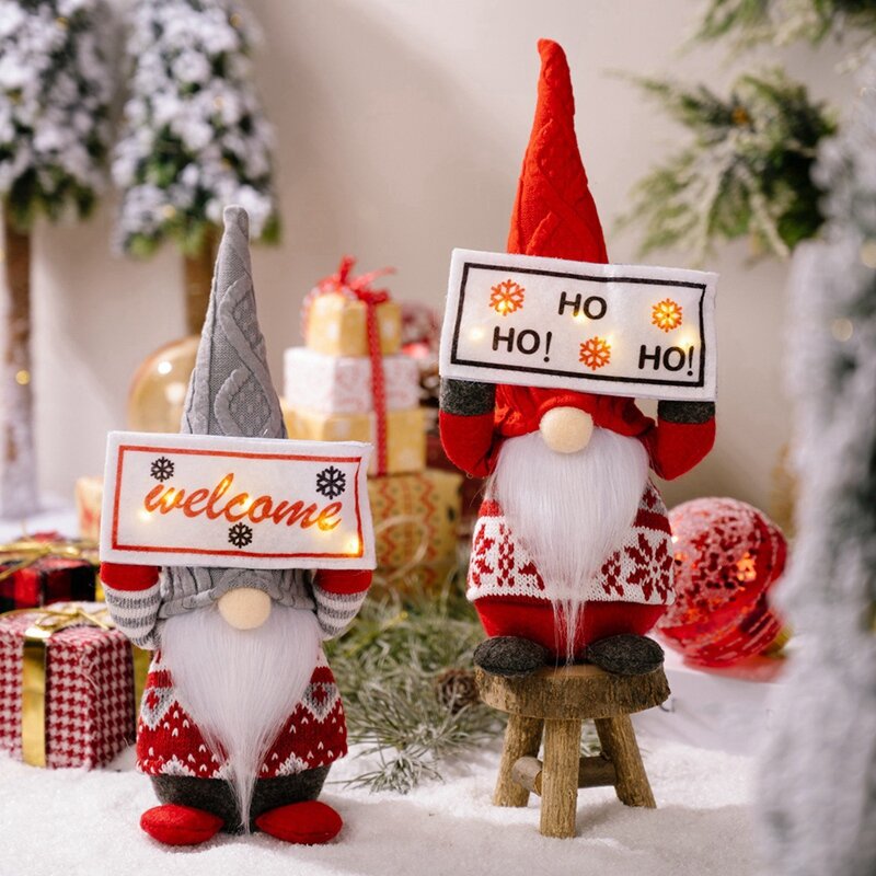 Gnomos de Navidad de felpa hechos a mano, adornos de Gnomo sueco Tomte con LED, muñecas de elfo escandinavo, estatuilla Nórdica