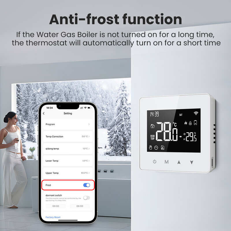 For Tuya WiFi Thermostat 86*86*28mm ABS Flame Retardant Composite Smart Home Temperature Controller For Gas Boiler