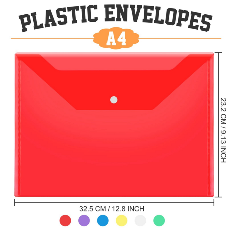 24Pack Plastic Envelopes with Snap Closure, Plastic File Folders for Documents A4 Clear Envelopes Folders,File Bags