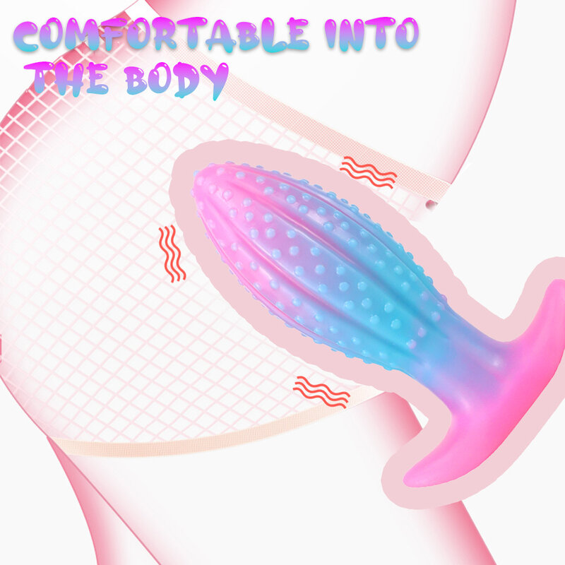 Consolador Anal de Color fluorescente para adultos, masturbador femenino con forma de piña, tapón abotonado con ventosa, Juguetes sexuales eróticos