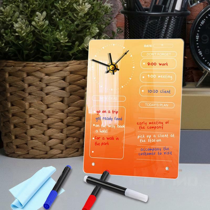 Acryl Droog Uitwisbare Kalenderklok Ontwerp Acryl Planner Prikbord Notitie Glazen Bord Frameloze Bord Draagbare Lege Memo