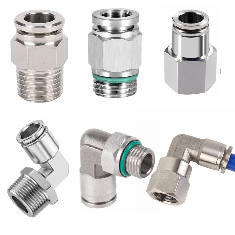 1/8" 1/4" 3/8" 1/2" 3/4" BSP NPT Female Male Pneumatic Nipple Elbow 304 Stainless Push In Quick Connector Release Air Fitting