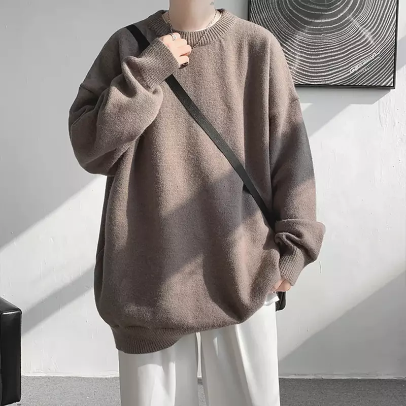 Autumn Winter Warm Sweaters Men Casual Round Neck Sweater Male Loose Knitted Pullovers Man