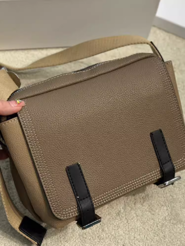 New Casual Crossbody Men Bag Cowhide Mixed Color Commuter Messenger Bag Unisex Wide Strap Briefcase Large Capacity Shoulder Bag