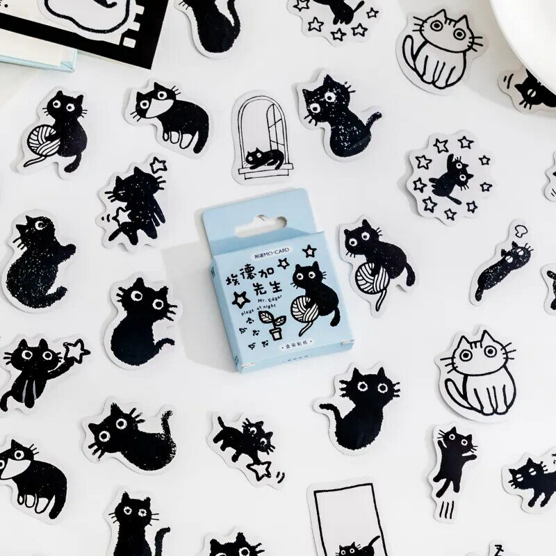 귀여운 작은 검은 고양이 장식 박스 스티커, 스크랩북 라벨, 일기 문구 앨범, 전화 저널 플래너, 45 개
