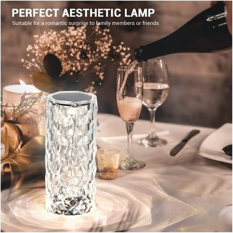 Lampu Meja Kristal Lampu Malam Berubah Warna RGB Lampu Sentuh Berlian Mawar LED Romantis Jarak Jauh untuk Hadiah Pindah Rumah Ruang Tamu