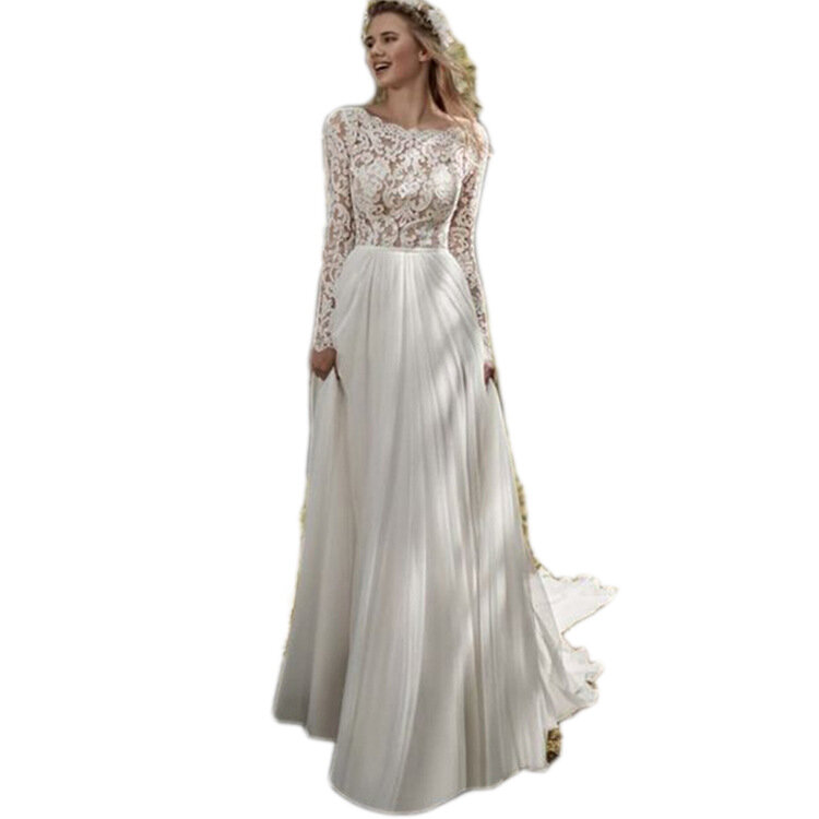 Boho Floral Print Wedding Dress For Women Deep O-Neck Backless Bohemian A-line Vestidos De Novia 2024 robe de mariée