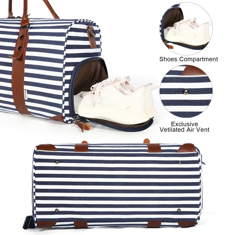 Canvas Weekender Travel Bag Large Overnight Bag for Women Travel Duffel Bag with Shoes Compartment Toiletry Bag for Business