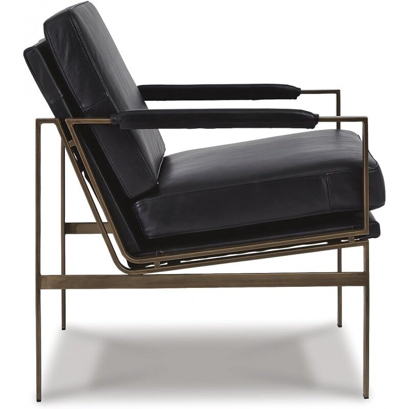 Design firmato di Ashley Puckman sedia moderna con accento in pelle di metà secolo, nera