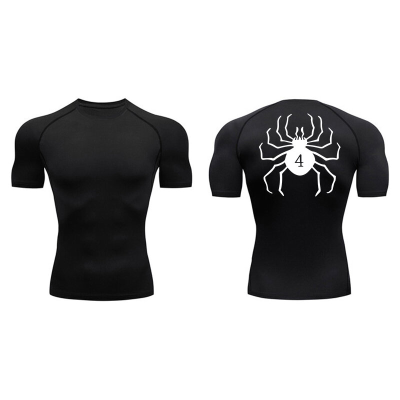 Spider Print Compressie Shirts Voor Mannen Gym Workout Fitness Onderhemden Korte Mouw Sneldrogende Atletische T-Shirt Tops Sportkleding