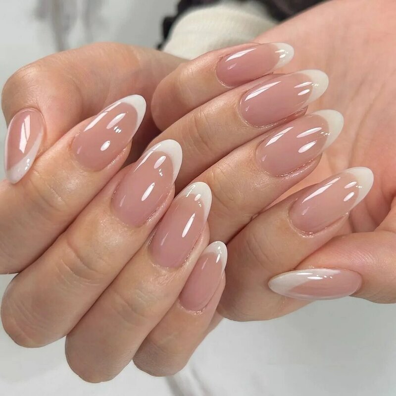 Classic White French Nail Art Wearable Fashion Simple False Nails Detachable Finished Fake Nails Press on Nails with Glue