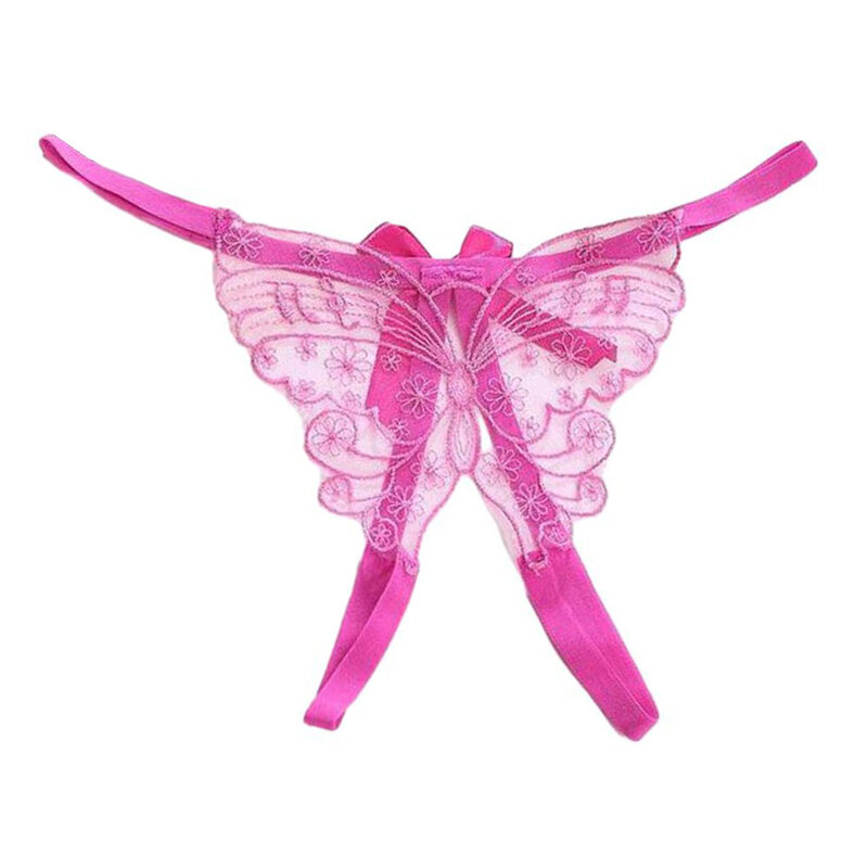 Sexy calcinha tanga de gaze ultra fina para mulheres, bordada com borboleta grande, cueca com corda G, franja aberta, cordões arco, roupa íntima erótica