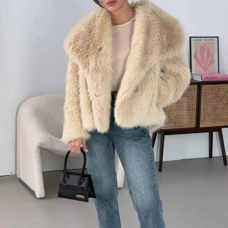 Fashion mantel jaket bulu rubah palsu wanita 2023 musim dingin Chic Ins merek mewah Blogger mantel bulu kerah besar keren gadis pakaian mantel