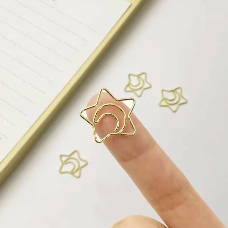 Clips decorativos de Metal con forma de Luna y Estrella, bonitos y creativos, para papel, 30 piezas